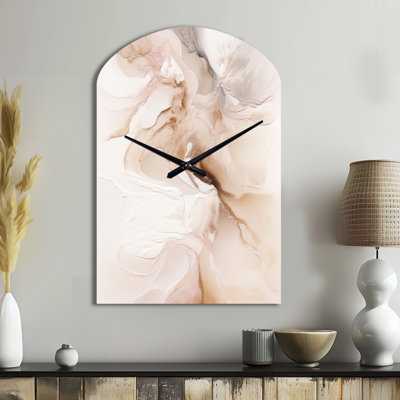 Brown Abstract Delicate Marble II - Marble Arch Metal Wall Clock, Modern Asymmetrical Wall Clock Print