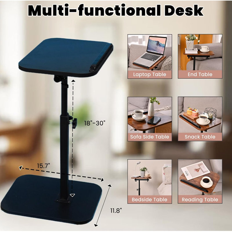 Adjustable C-Shaped End Table With Swivel Top For Sofa, Bed, Reading Nook - Space-Saving Side Table