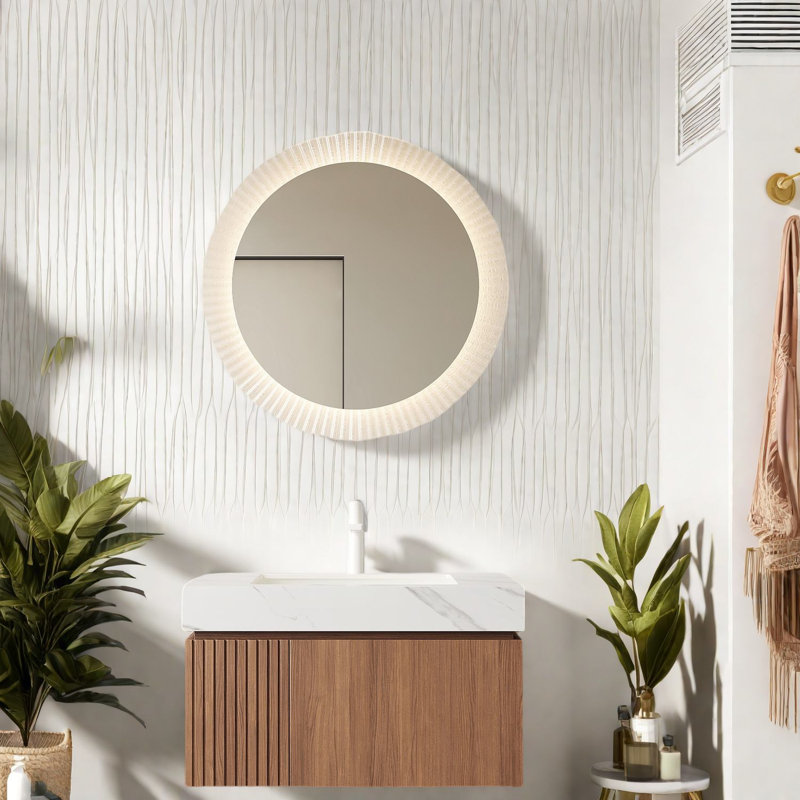 Élégant meuble-lavabo et lavabo en chêne brun, solution de rangement de salle de bain moderne