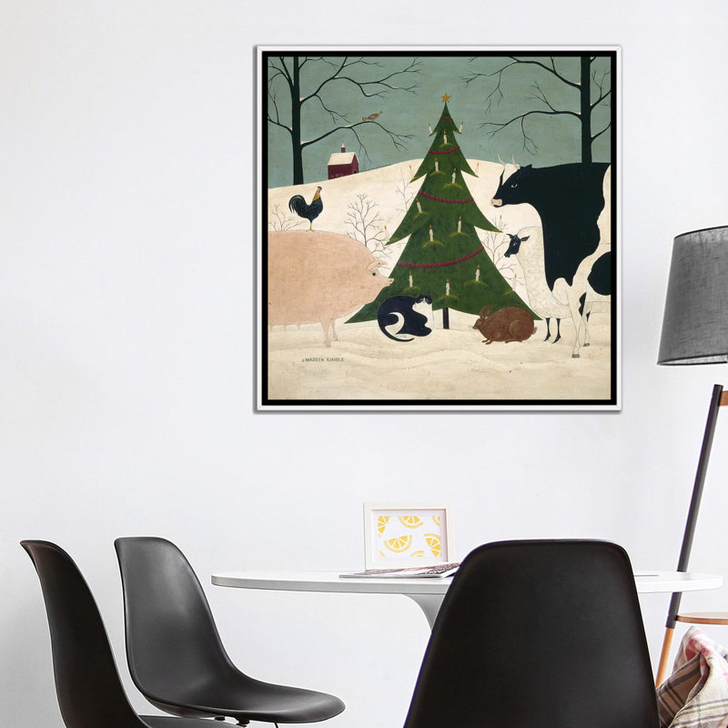 Invité de Noël - reproduction d'art murale - toile encadrée, H 37 po x l 37 po, Impression encadrée sans passe-partout, Blanc