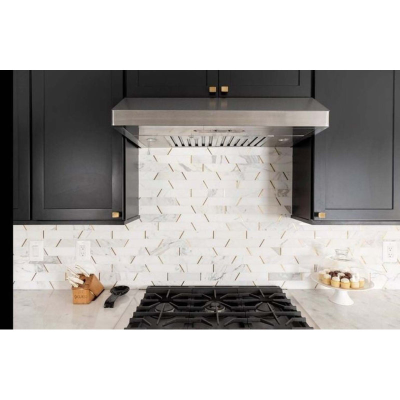 Matrix 10x25 Trapezoid Calacatta Marble and Brass Mosaic Tile