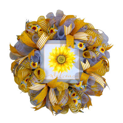 Fall Sunflower Wreath Welcome Sign Everyday Wreath