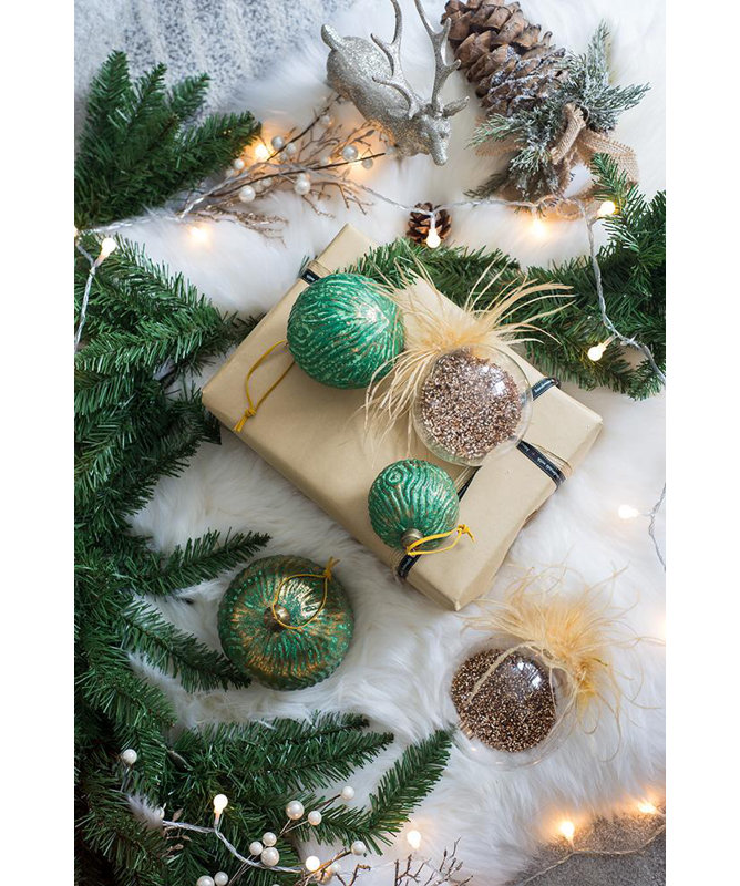 Ensemble de 12 boules de Noël en verre vert D3 (ensemble de 12), Vert