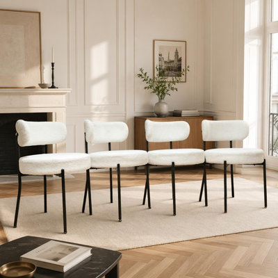 Mid-Century Modern Boucle Dining Chair Set of 4 with Ergonomic Curved Backrest