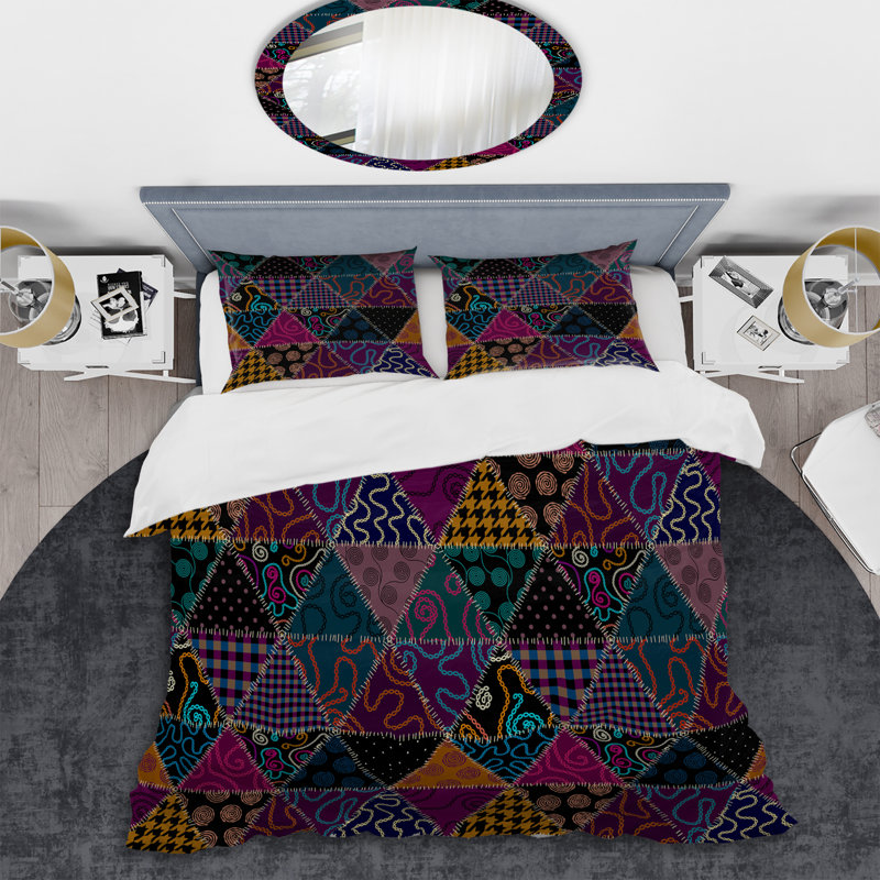 Multicolore patchwork matelassé - ensemble de housse de couette abstrait - microfibre de polyester