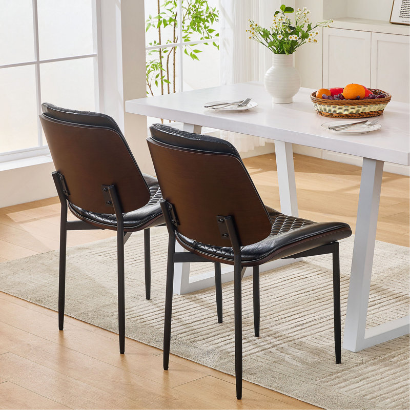 Ensemble de 2 chaises de salle à manger de style Mid-Century en similicuir rembourré, en bois de noyer, avec des pieds réglables en métal