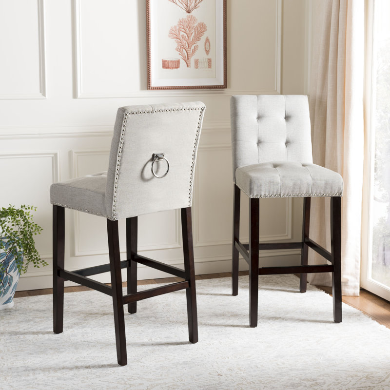 Audrick Upholstered Counter Stool with Solid Wood Frame, Bar Stool (30.5" Seat Height), Light Gray