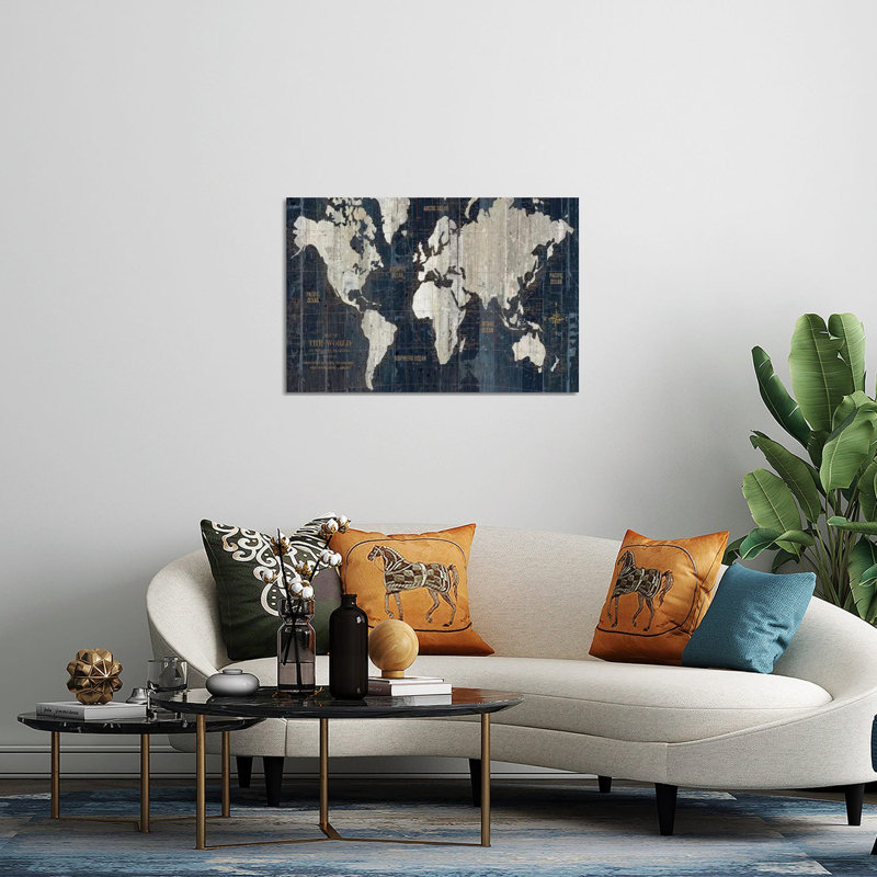«Old World Map Blue» par Wild Apple Portfolio - impression non encadrée, H 24 po x l 16 po x P 0,25 po