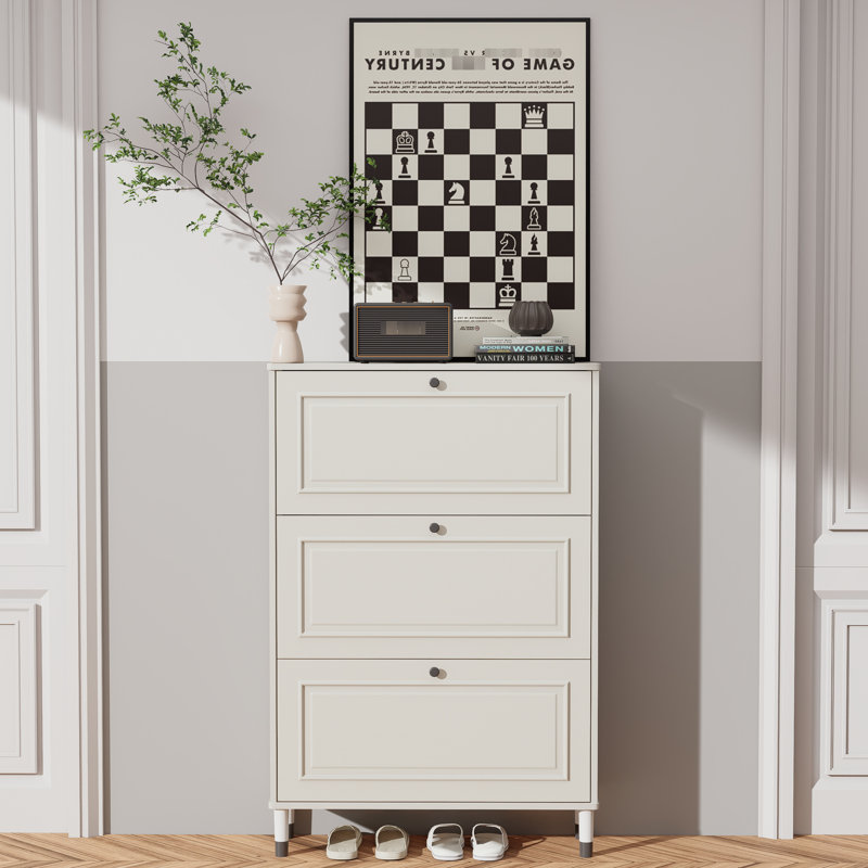 Rangement pour chaussures autoportant pour le vestibule, armoire étroite avec 3 tiroirs rabattables, apparence blanche élégante, fonction résistante, tablette et diviseur intelligents, capacité au format X, fonction de pointe, renforcé, facile
