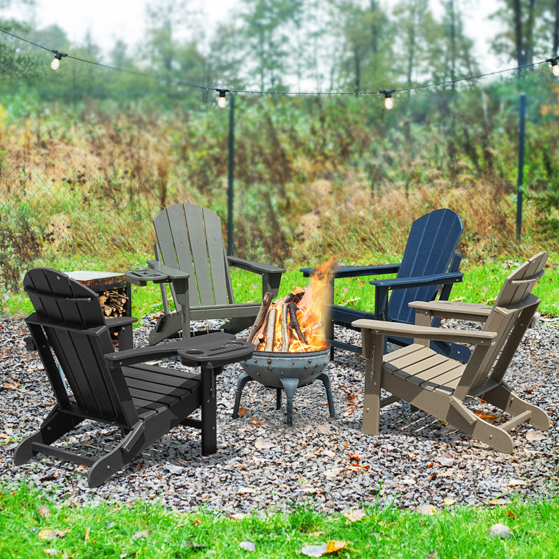  Chaise Adirondack pliante Cheryce en PEHD avec porte-gobelet, Gris