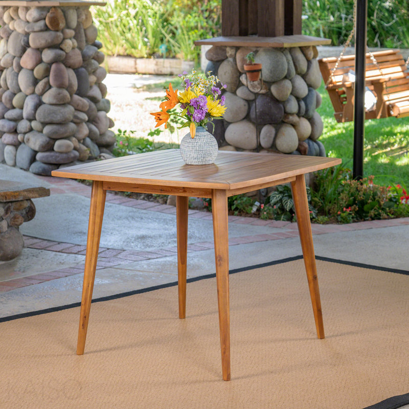 Indoor Square Acacia Wood Dining Table, Teak, Brown