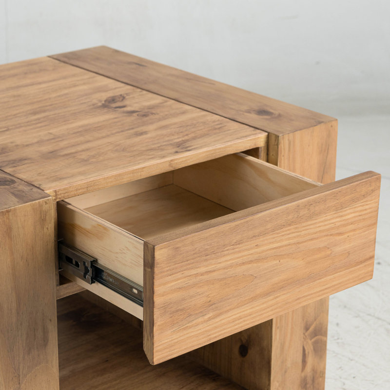End Table With Oak Finish And Functional Storage Drawers Rectangular - Practical Stylish Thickened Top, Wheels Features