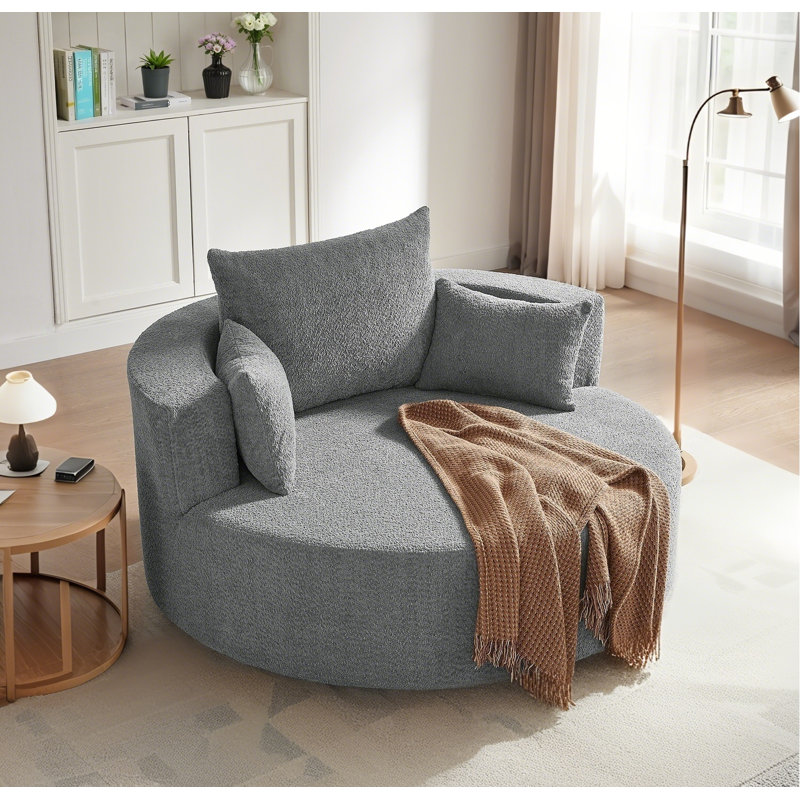 360° Swivel Chair Swivel Round Sofa Chair With 3 Removable Pillows, Gray