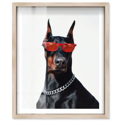 Doberman Vibe II Shadowbox Print Glam Wall Decor by Notoriart, Natural Oak Frame, 31"H x 25"W