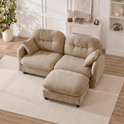 Canapé-lit modulaire ergonomique en chenille avec accoudoirs élégants avec base en bois et 1 repose-pieds