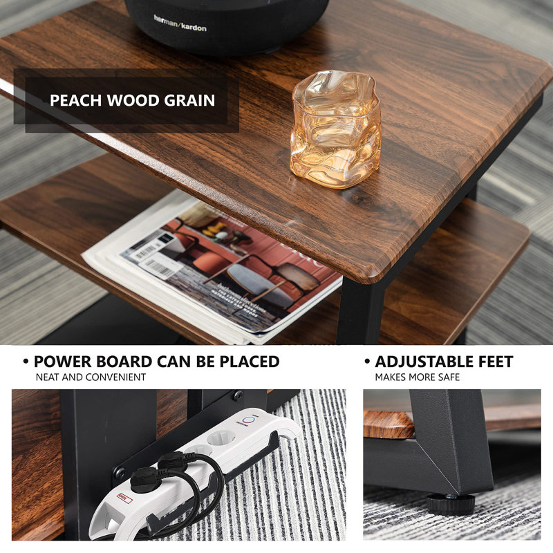 4-Tier AV Media Stand Corner Shelf For Record Player Wooden Stereo Cabinet Audio Rack Tower With Height Adjustable Wooden Shelves(Walnut)