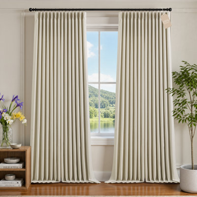 100% Blackout Thermal Memory Trained Pinch Pleated Curtains, Soft Boho Farmhouse Linen Curtain for Living Room Bedroom, 2 Panels, 40"x108", Cream