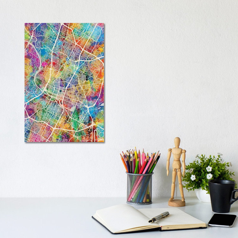 Austin Texas City Map I by Michael Tompsett - Wrapped Canvas Gallery-Wrapped Canvas Giclée, 20.32 cm H x 30.48 cm W