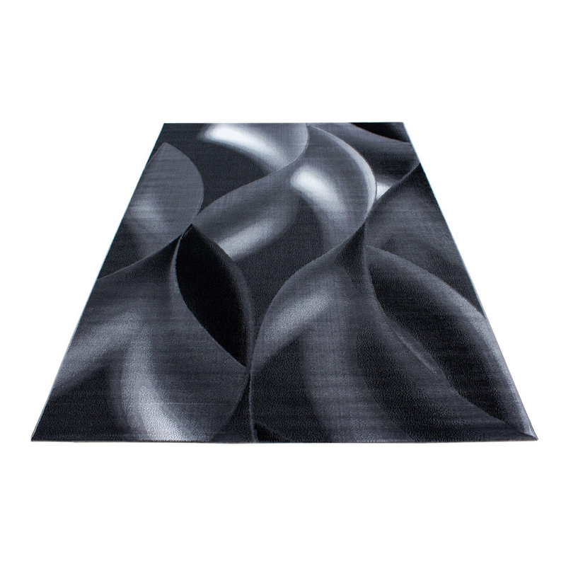 Tapis abstrait gris / blanc en polypropylène tissé à la machine, Rectangle 2 pi 7 po x 4 pi 11 po