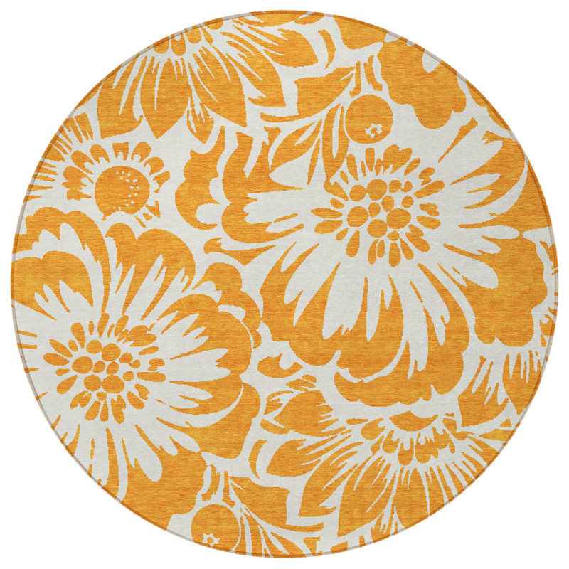 Tapis extérieur rond lavable et antidérapant rond 8 pi orange et blanc