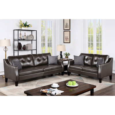 2Pc In Black Leather-Like Material - 55" X 33" 35"H , 78" , Wood Support, Gray Flavor Faux Leather Relaxing