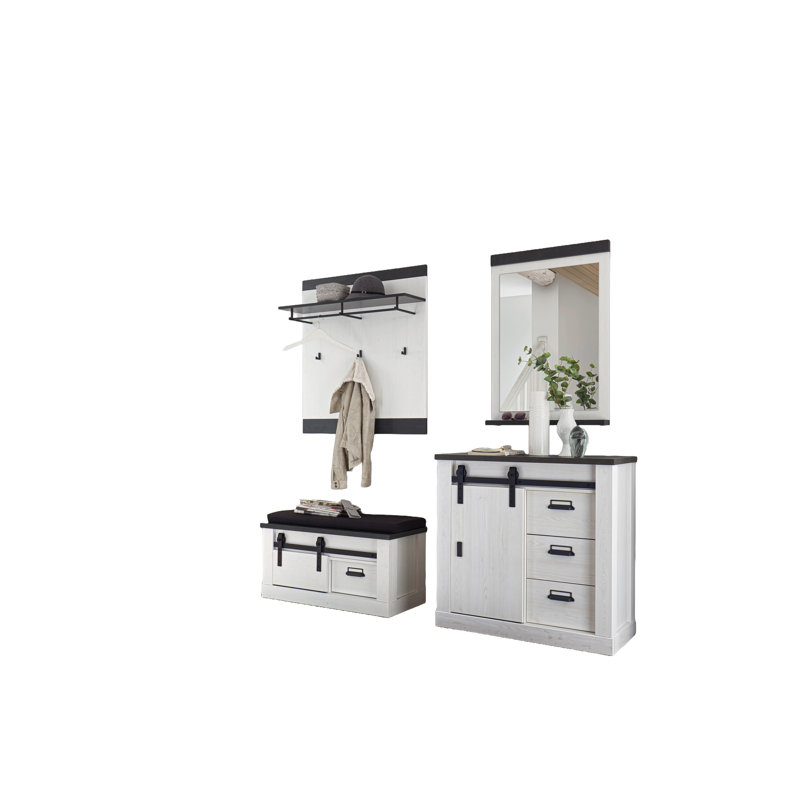 Jackeline Hall Tree 2066cm Wide with Bench and Shoe Storage, White/Black