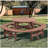 10-12-person Round Outdoor Wooden Picnic Table for Patio, Backyard, Garden, DIY with 1 Built-in Ring Stool, 500-lb Weight Capacity - Walnut Brown