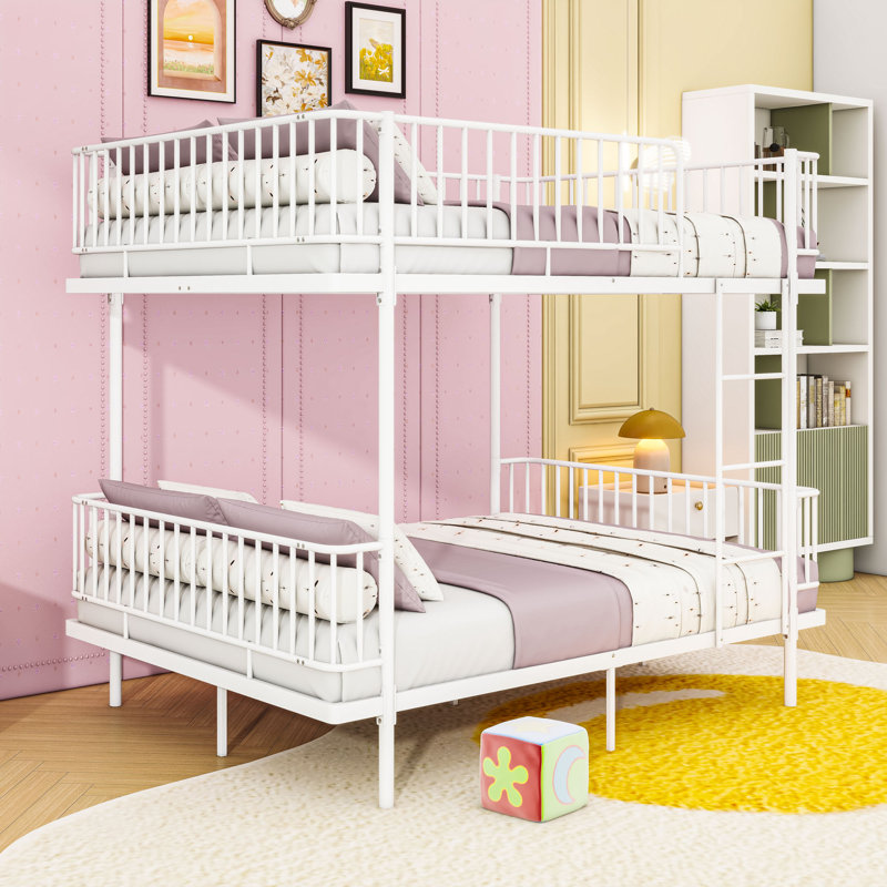 Bunk Bed with Ladders and Guardrails, Full Over Full, White