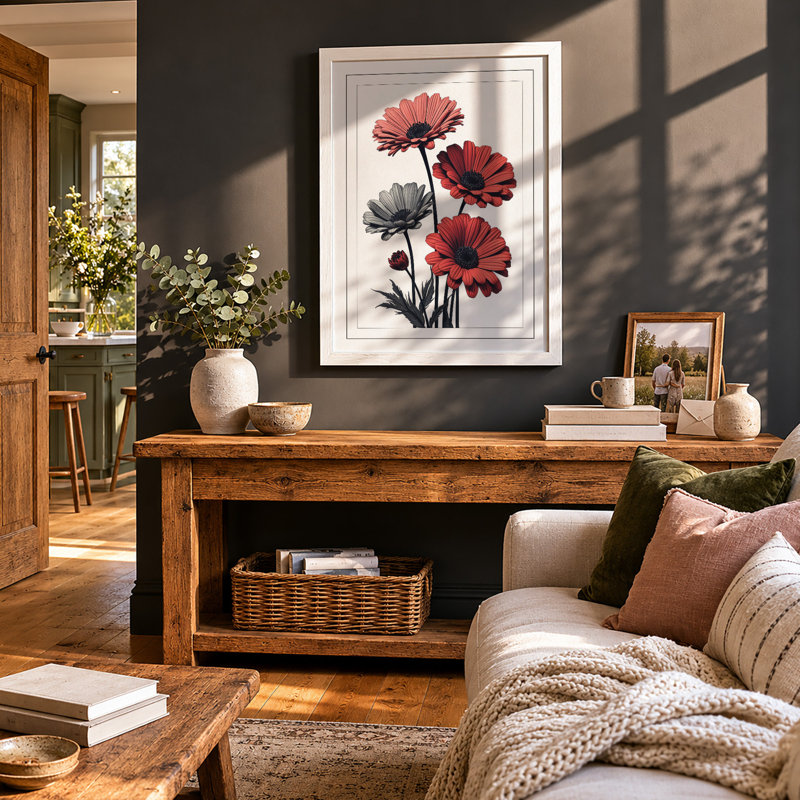 Gerbera Bloom Study Botanical - Framed Print, A1 - 84.1 x 59.4 cm, White