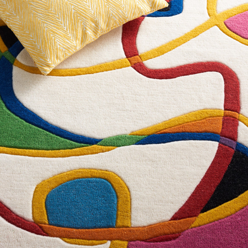 Candrice Hand Tufted Wool/Cotton Abstract Rug in Ivory/Red, Rectangle 5' x 8'