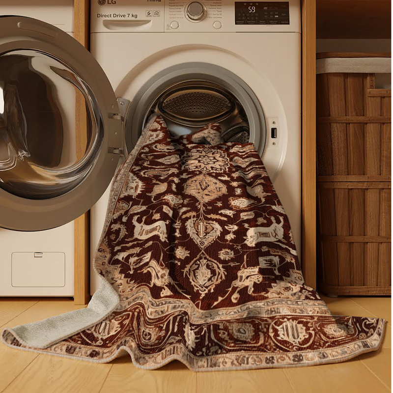 Machine Washable Persian Brown Area Rug, Square 8'