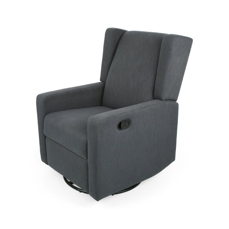 Charcoal Upholstered Swivel Recliner with Wingback Design