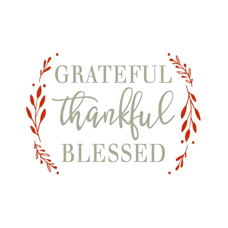 Grateful Thankful Blessed Tan and Orange - reproduction d'art sur toile tendue, L 12 po x H 12 po