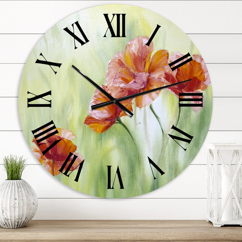 Red Blossoming Poppies I - Horloge murale traditionnelle, Petit