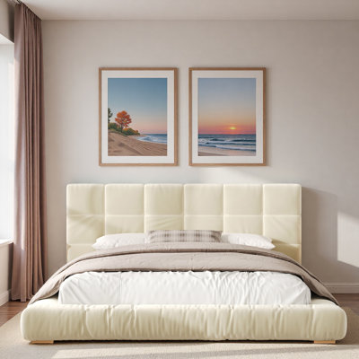 Low Profile Upholstered Platform Bed With Channel Tufted Headboard