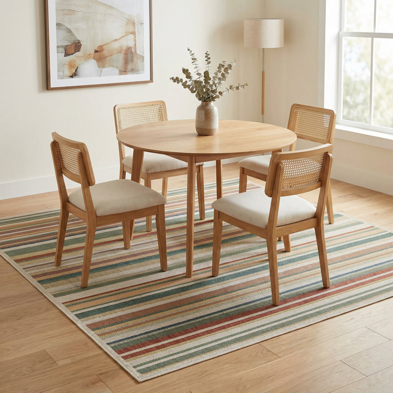 Tapis intérieur / extérieur rayé beige / vert / rouge Dimesford, Carré 10 pi