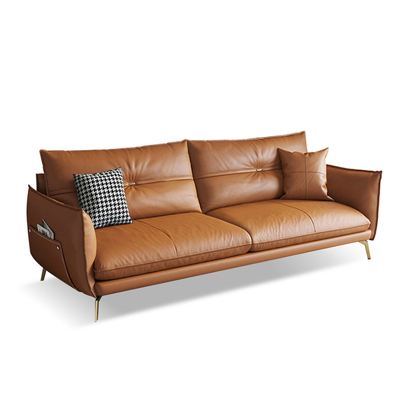 Causeuse coussin orange en cuir véritable