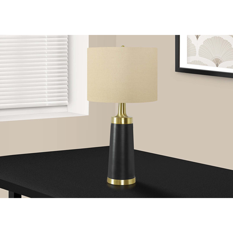 Lighting, 28 po, lampe de table, métal noir, abat-jour beige, contemporain