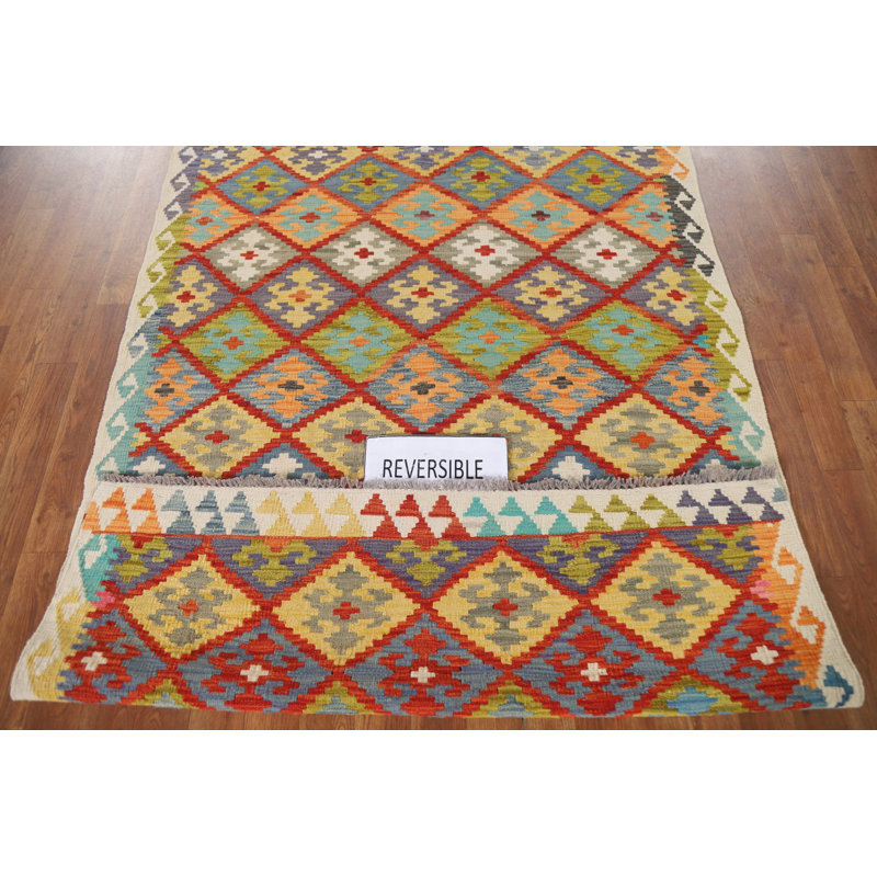 Tapis décoratif réversible en laine kilim oriental 4 x 6