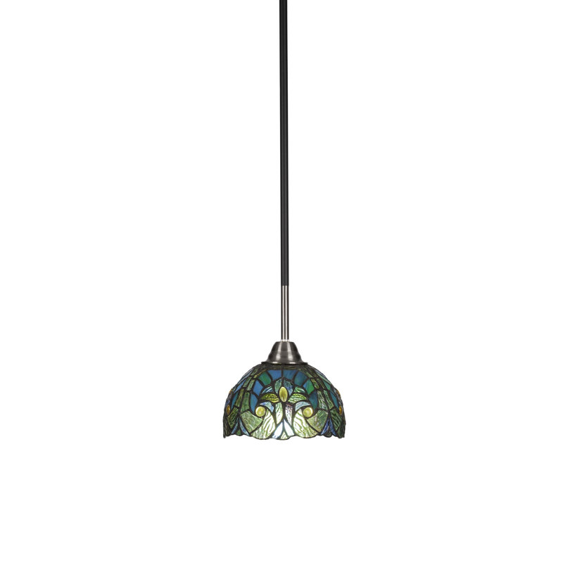 Harkey Paramount Stem Hung Pendant Shown In Matte Black & Brushed Nickel Finish With 7" Turquoise Cypress Art Glass