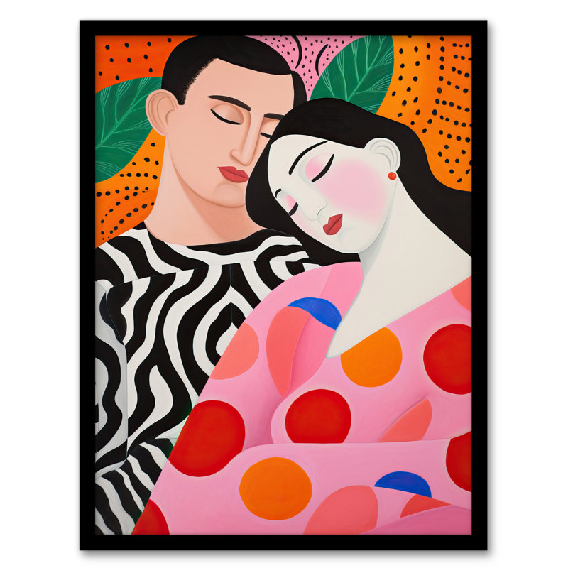 Sweet Dreaming Sleeping Couple in Vibrant Patterns Bold 1 Piece Single Picture Frame Wall Art