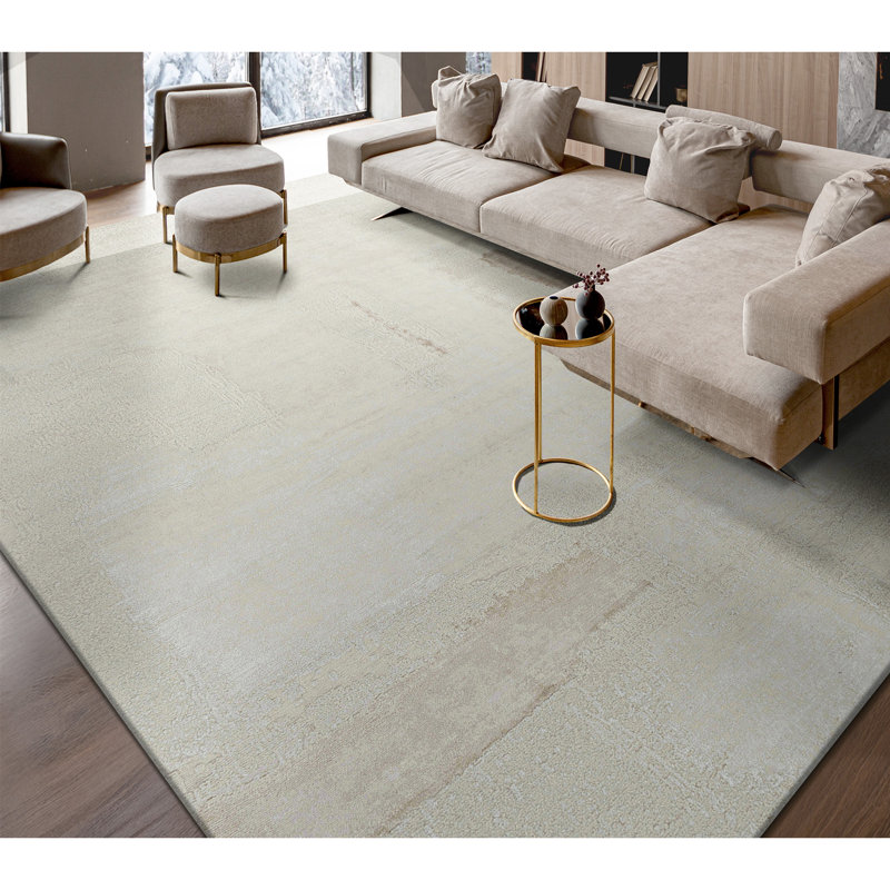 High-Quality Hand-Knotted Ivory Area Rug, Rectangle 5' x 8'