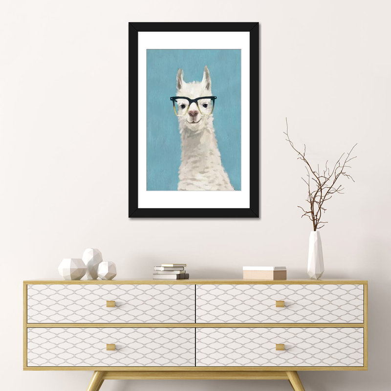«Llama Specs II», art sur toile, H 24 po x l 16 po x P 1 po, Papier d'art encadré noir, Blanc