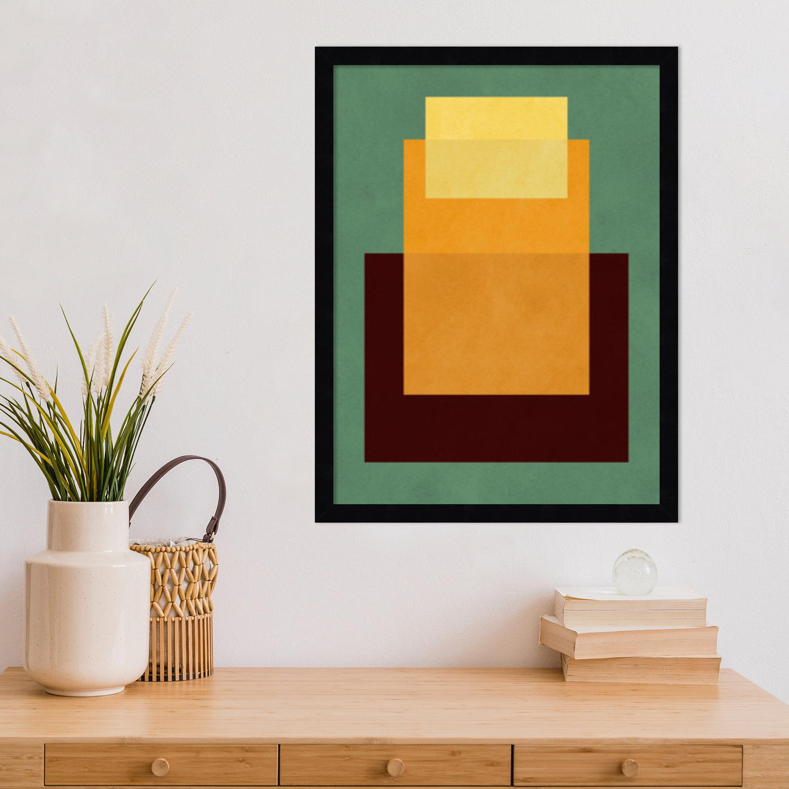 Overlapping Geometry 10 Print, Green/Orange, Black, 21" H x 16" W
