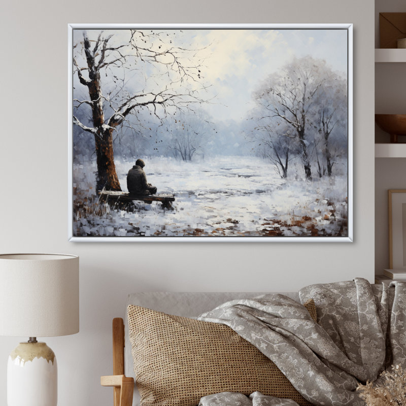 " Solitude Winter Landscape II ", 12" H x 20" W x 1" D, White Floater Framed