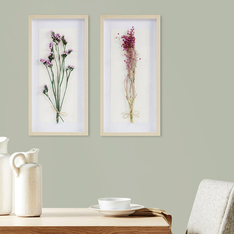 Natural Wood Frame Dried Flower Shadow Box Wall Art Set