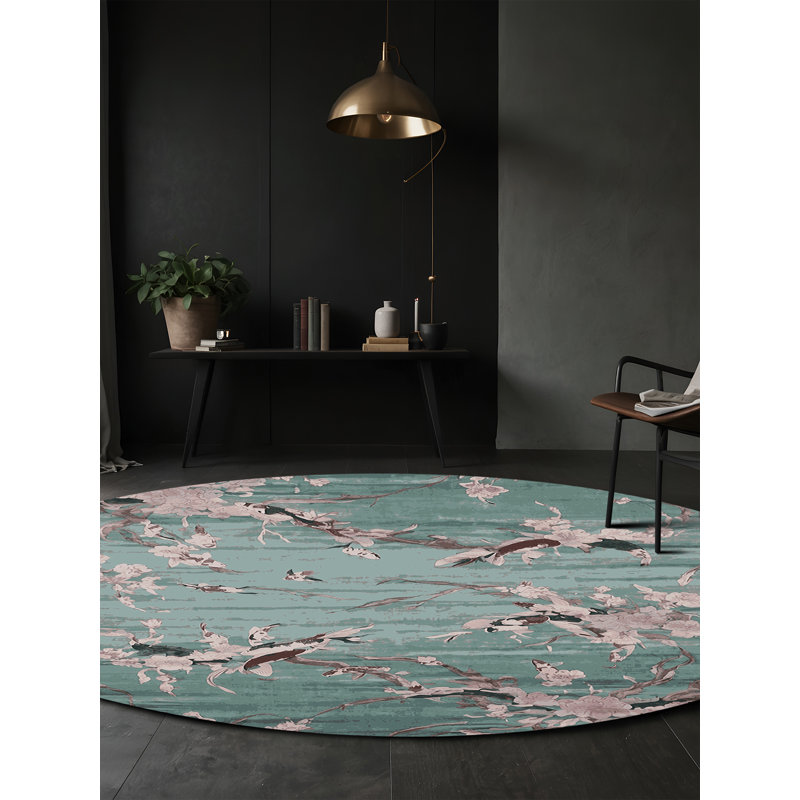Machine Washable Gray Area Rug, Round 3'