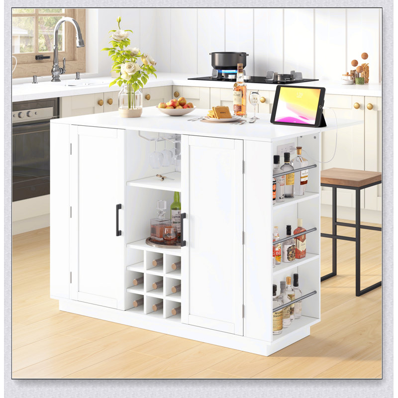 Table haute polyvalente avec plateau pliable et prise électrique intégrée pour le rangement dans la salle à manger