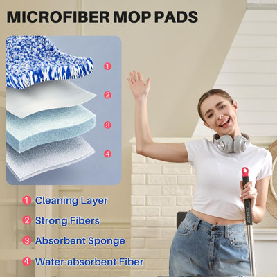 JOYMOOP Mop and Bucket Set with Wringer, with 5 Reusable Microfiber Mop Pads, Mops for Floor Cleaning and Wall Cleaning, Hands-Free Flat Mop for Home Use - Grey+Cyan Blue