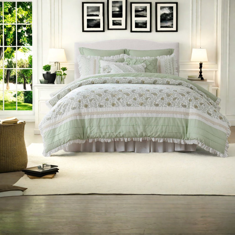 Ensemble de literie, coton percale grand, maison de ferme florale